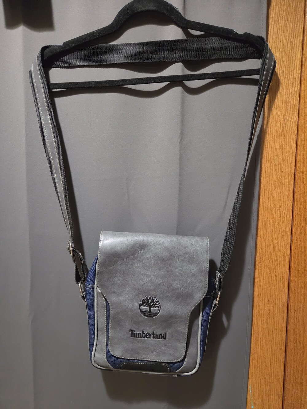 Timberland Navy and Gray Leather-Accent Messenger Crossbody